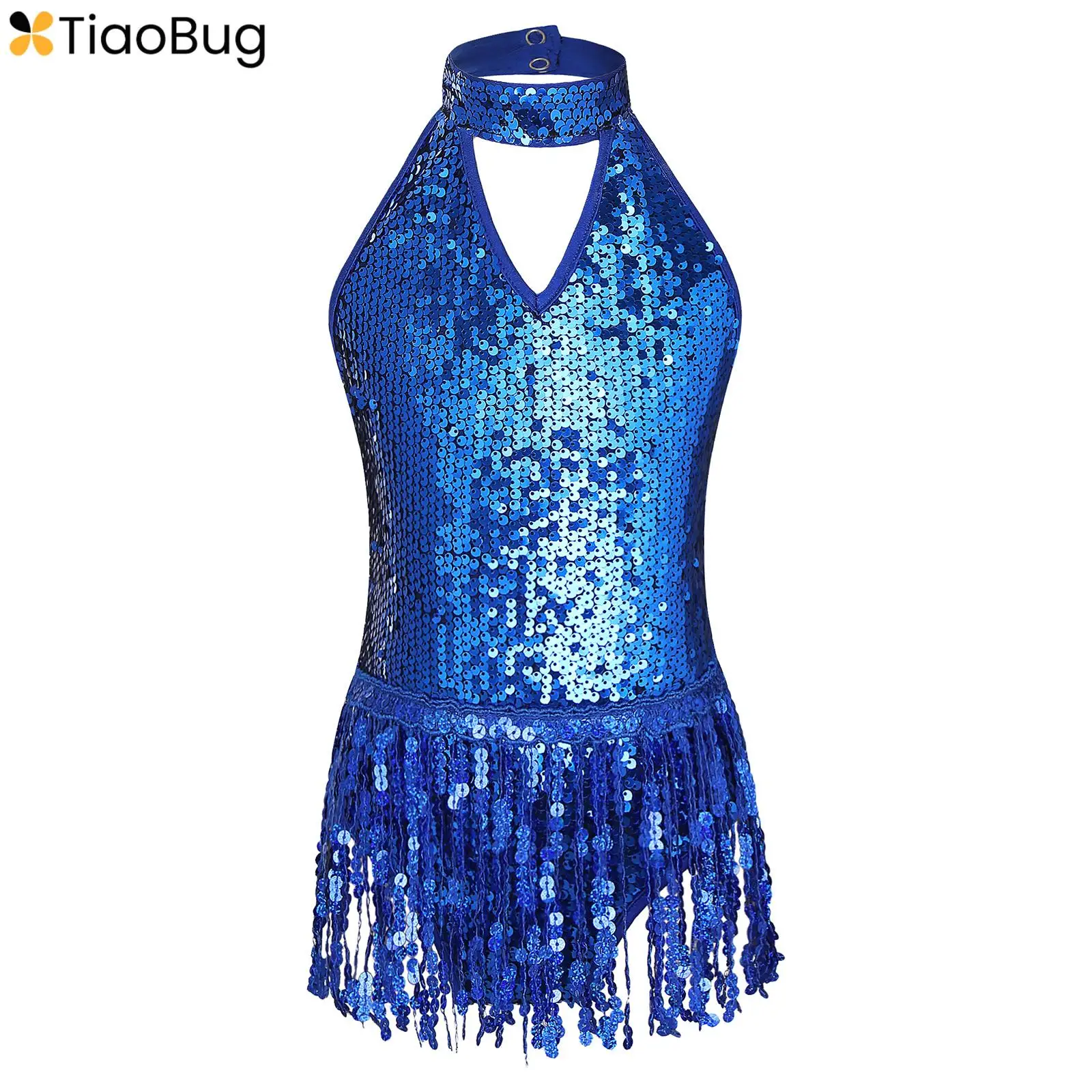 

Kids Girls Sequin Tassel Sleeveless Ballet Dance Dress Latin Modern Jazz Rumba Ballroom Performance Costume Carnival Dancewear