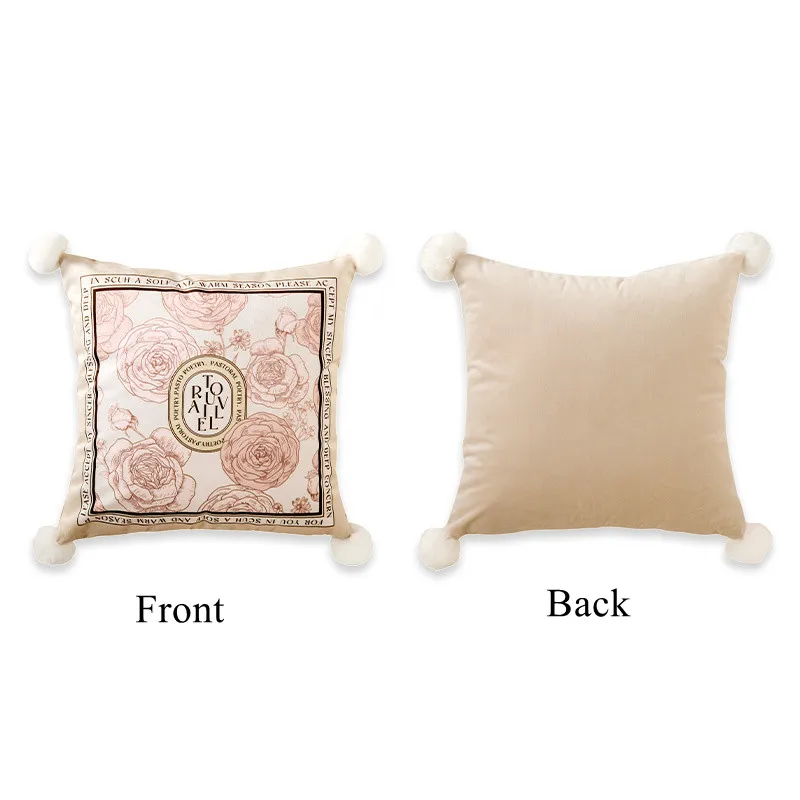 Throw Pillow Covers Home Decor Pink Flower Rose Pillow Cases Decorative 18 x 18 Inches Outdoor Cushion Couch Sofa Pillow Pom Pom