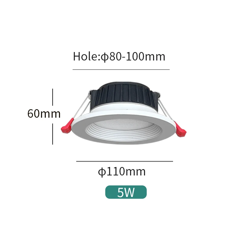 【Foro di apertura 90mm-110mm】 Faretto da incasso a LED bianco Plafoniera a LED per la casa Faretto a LED da 5 W Illuminazione per soggiorno camera da letto