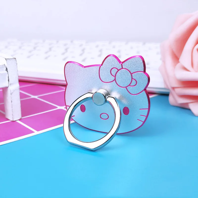 Cute Hello Kitty Phone Holder Sanrio Anime Support Mobile Phones Cute Cartoon Metal Folding Finger Stand Socket Fashion Toys