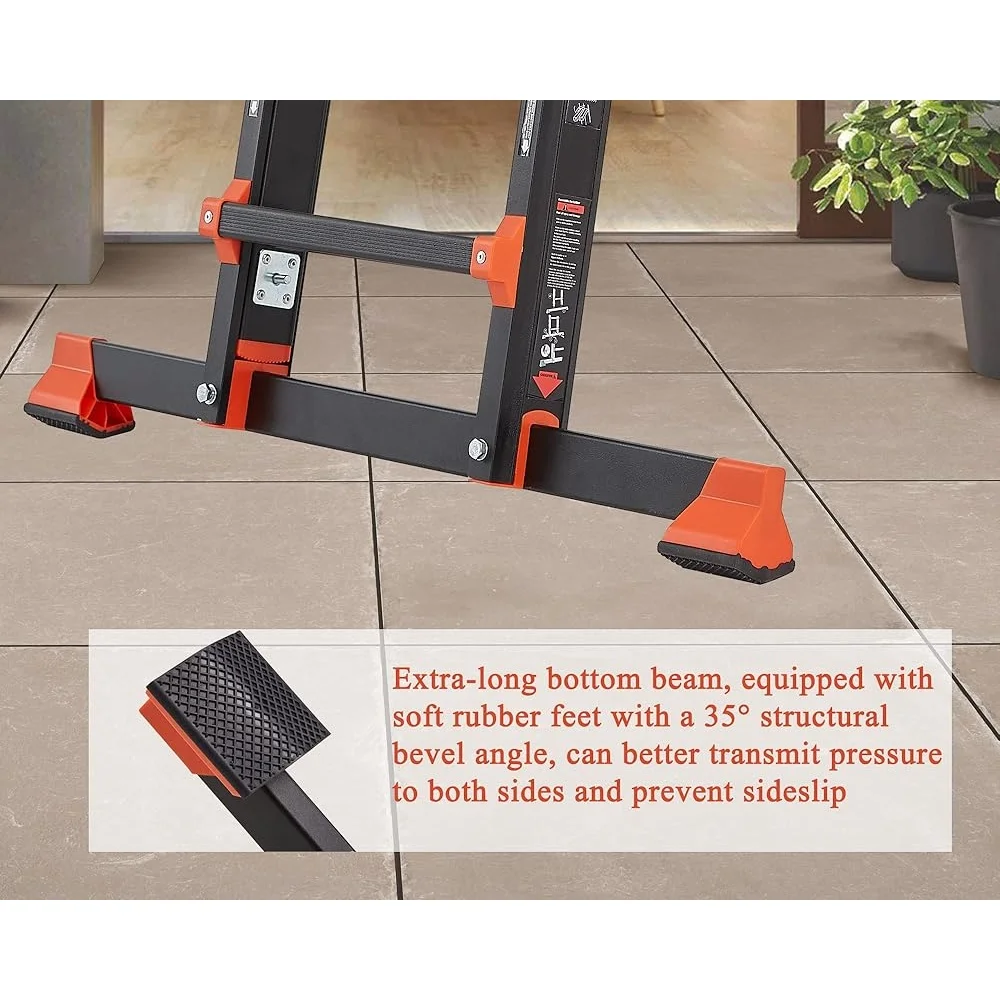 5-ступенчатая складная многопозиционная лестница, удлинитель рамы, 17 футов, противоскользящая, сверхмощная, емкость 330 фунтов, портативное хранилище