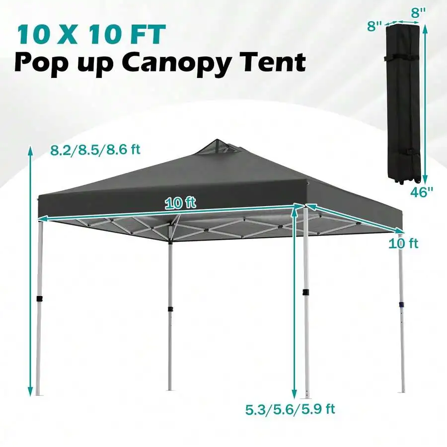 10x10 FT Pop Up Canopy Tent 1-Person 1-Button Push Instant Setup W/ 4 Sandbags