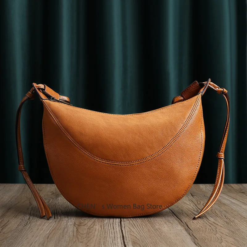 

Genuine Leather Fashion Crossbody Bags For Women Versatile Natural Soft Cowhide Vintage Solid Color Shoulder Bags