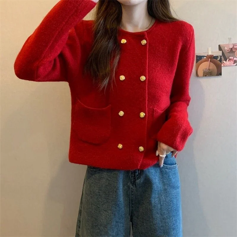 Cardigan for women New Knit Outerwears Coat Double-breasted Women's Autumn  new Online Celebrity Knitted Cardigan Women's Coat