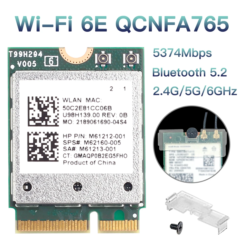 Qualcomm QCNFA765 WiFi 6E M2 Key E BT 5.2 Wireless Adapter Tri band 2.4/5/6Ghz 2400mbps 802.11ac/ax Network Card NFA765