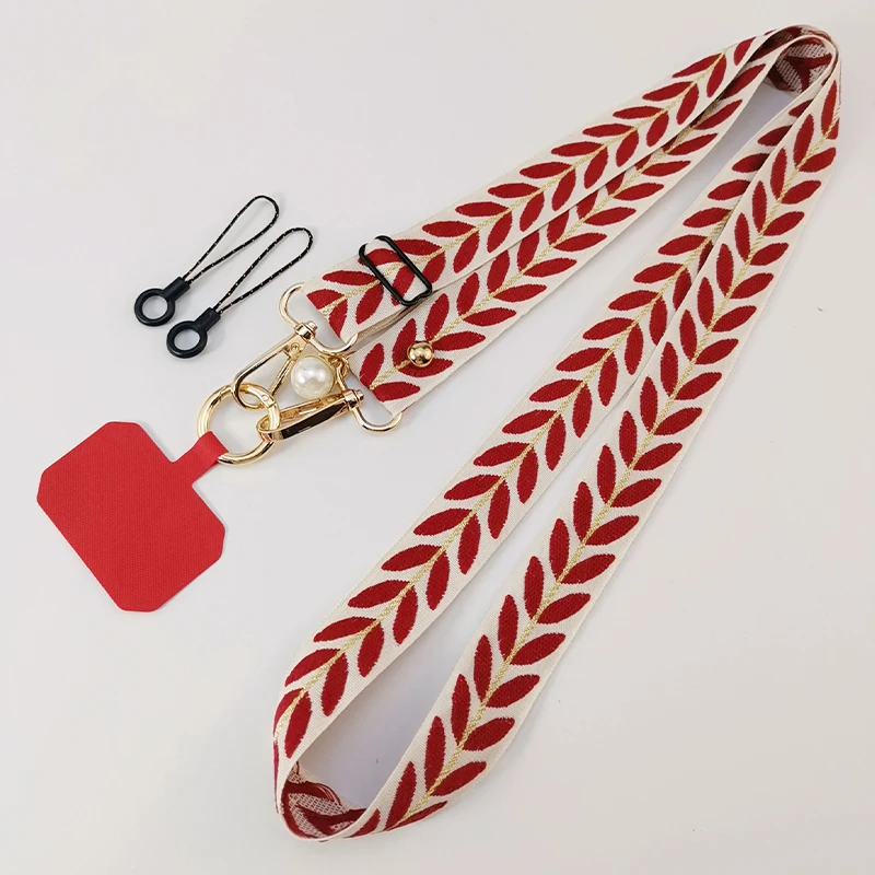 Verstelbare Crossbody Lange Mobiele Telefoon Lanyard Brede Doek Nekband Riem Touw Dames Parel Hangende Ornamenten Anti-verloren Lanyard