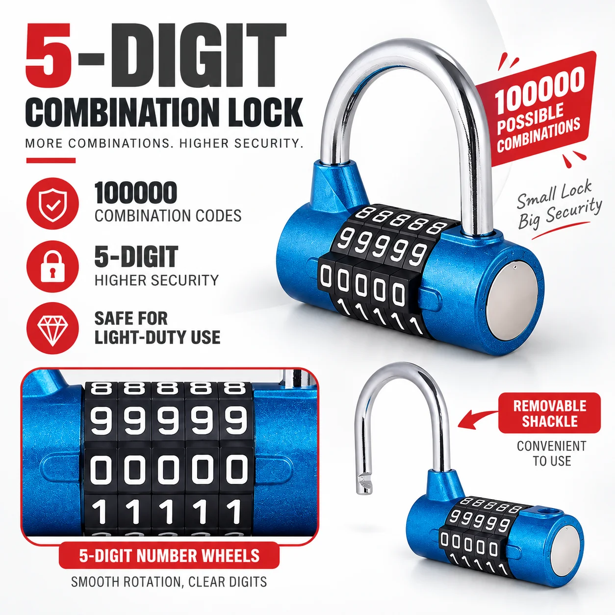 5 Digital Number Combination Lock Heavy Duty Zinc Alloy Security Code Lock For Cabinet Luggage Bike Gym Locker