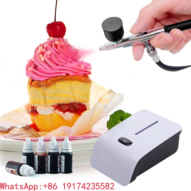 

Wireless Cake Air Brush Tool with Stainless Steel Food Colors & Air Compressor
