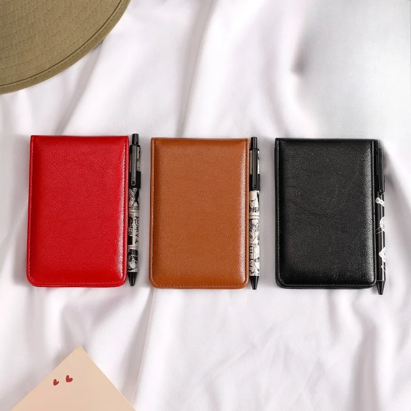 3pc Black PU Pocket Notebook Cover, Portable Mini Notepad Holder, Multi-color School Office Daily Planner Accessory