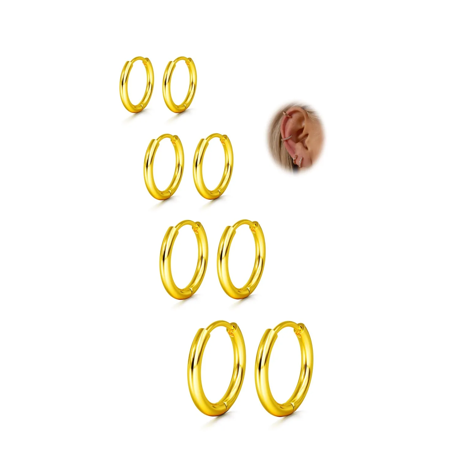 Small Hoop Earrings for Women - 316L Stainless Steel Small Hoops Earrings Set 18K Real Gold Plated Huggie Earring Sets