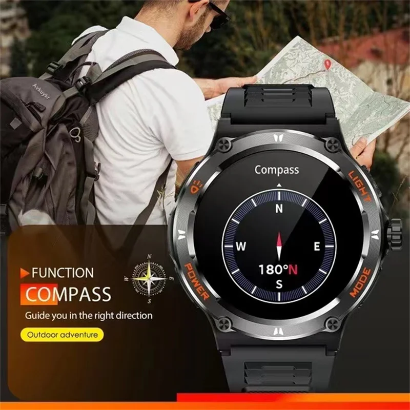2024New For HUAWEI Xiaomi Outdoor Sport Smart Watch Men GPS Fitness Compass LED Flashlight 3ATM Waterproof BT5.3 Call Smartwatch