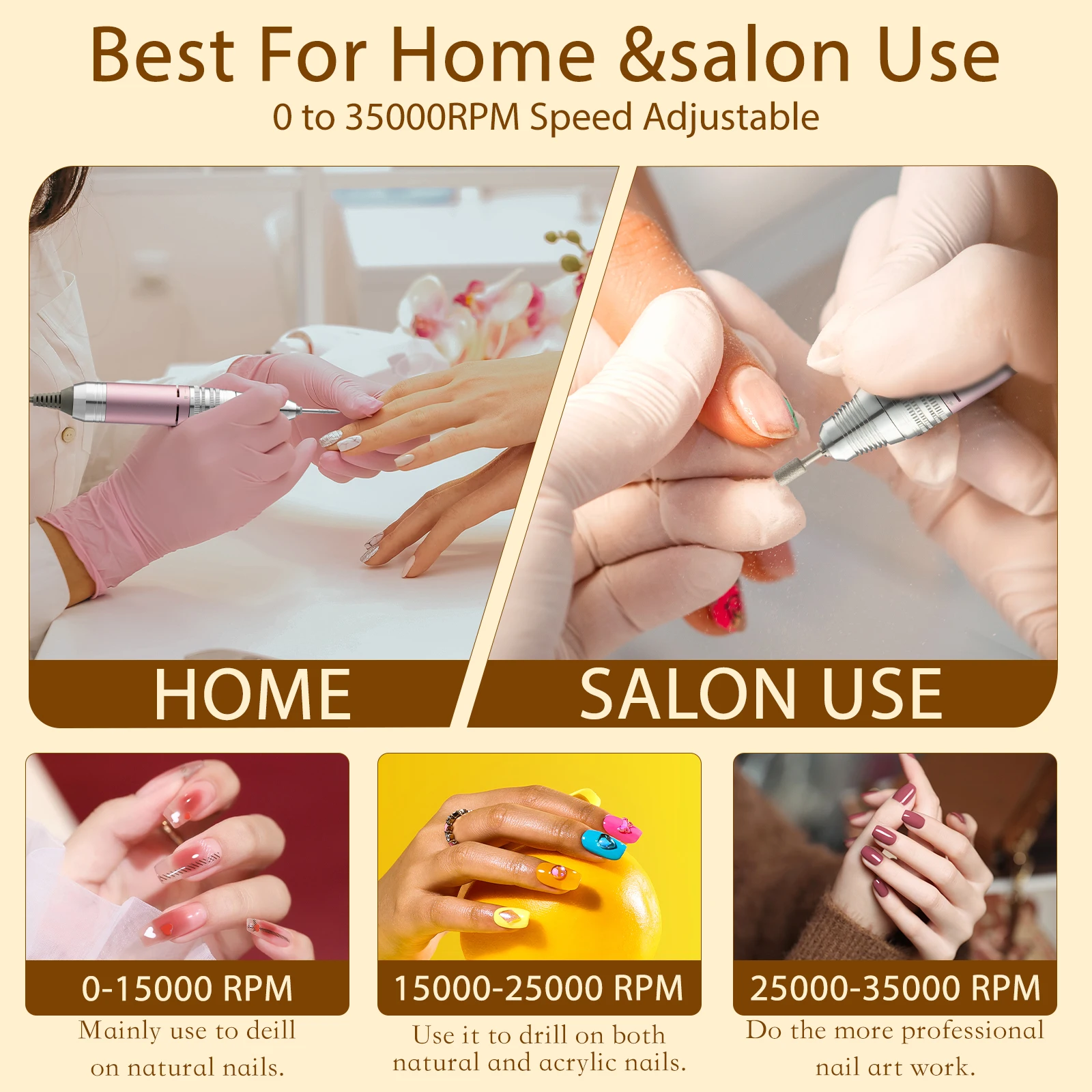 Professional Electric Nail Drill Kit for Acrylic & Gel Nails - 35000RPM Set for Shaping, Polishing & Buffing - Home & Salon Use