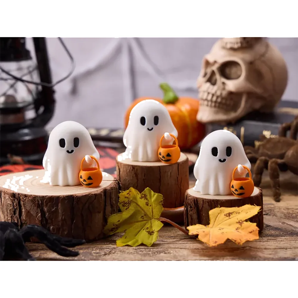

3Pcs Cute Tiny Trick or Treat Ghost Pumpkin Halloween Decoration Desk Display Spooky Home Decor Adorable Fall Accent Unique Gift