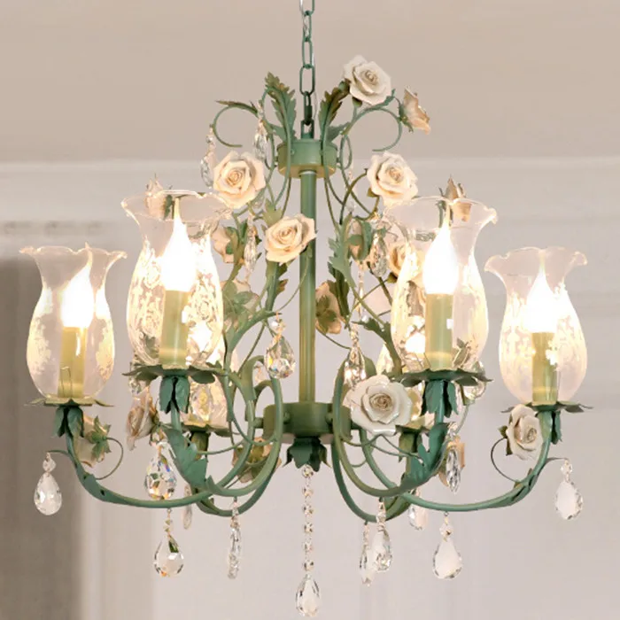 French Garden LED 80 Creative Crystal Chandelier for Living Room American Retro Villa Bedroom Dining Room Warm Pendant Lights