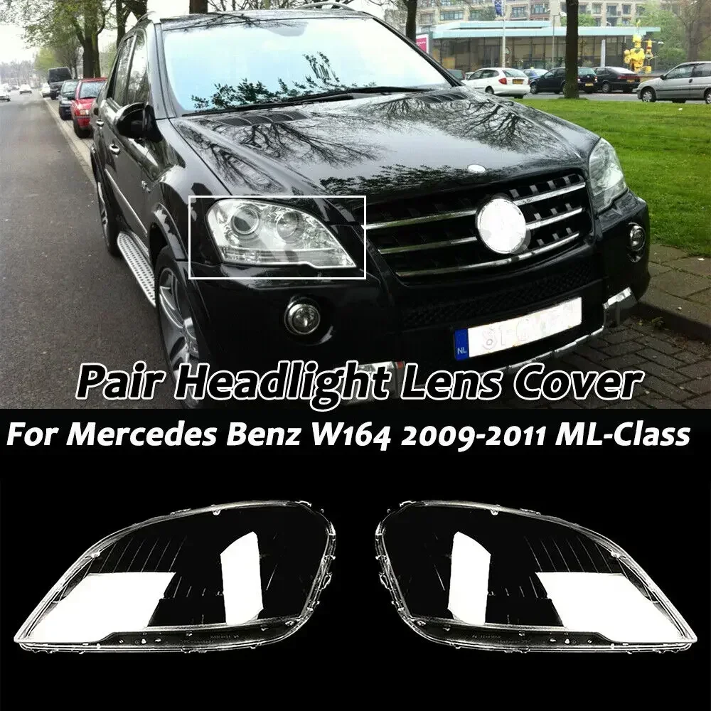 1 пара крышек объектива фар для Mercedes Benz W164 ML-Class ML300 ML350 ML450 2009 2010 2011, прозрачная крышка фары