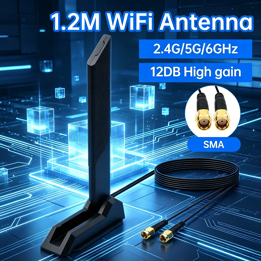 

WiFi 6E External WiFi Antenna 120CM Length SMA to RP-SMA Magnetic Adjustable For BE200 AX210 Signal Receiver