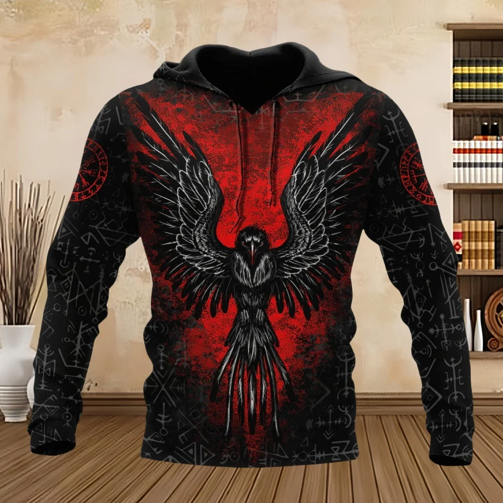 Oversized Tattoo Skeleton Cross Terror Red 3D Printed Men's Hoodie Sweatshirt Topscasual Tracksuits Raven Animal Men Clothing