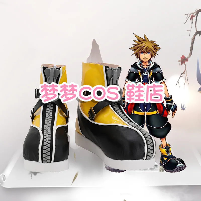 

Kingdom Hearts Sora Cosplay Shoes Boots Yellow Black Shoes with Zipper Halloween Carnival Boots