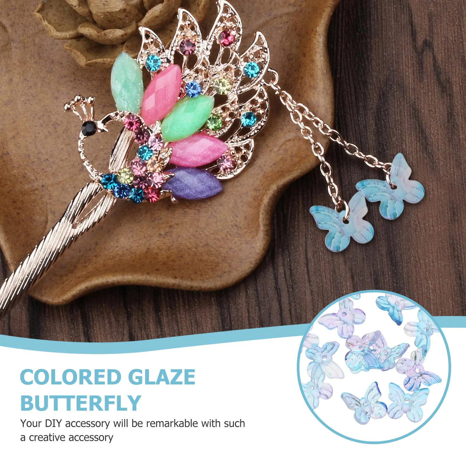 

50Pcs DIY Butterfly Hair Clip Charms Glass Jewelry Making Charms Decorative Hairpin Accessories for Crafts Party Hair Clips