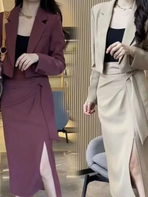 

plus Size Suit And Skirt Set Thin Spring Autumn New Style High Waist A-Line Skirt Two-Piece Set Korean Style Commute Fashion