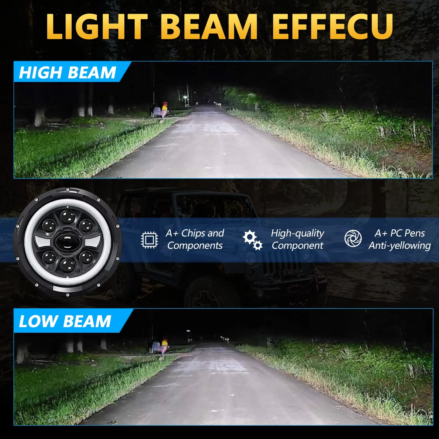 7 Inch H4 LED Headlight Halo Ring With Hi/Lo Beam Angel Eyes DRL Amber Turn Signal For Offroad Wrangler JK TJ CJ Moto 12V