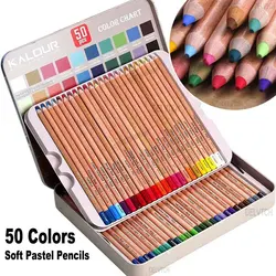 Professional 50Pcs Art Set With Box Soft Pastel Colored Pencils 3.8mm Lead Core Wooden Handle For Artist Drawing Sketch Graffiti