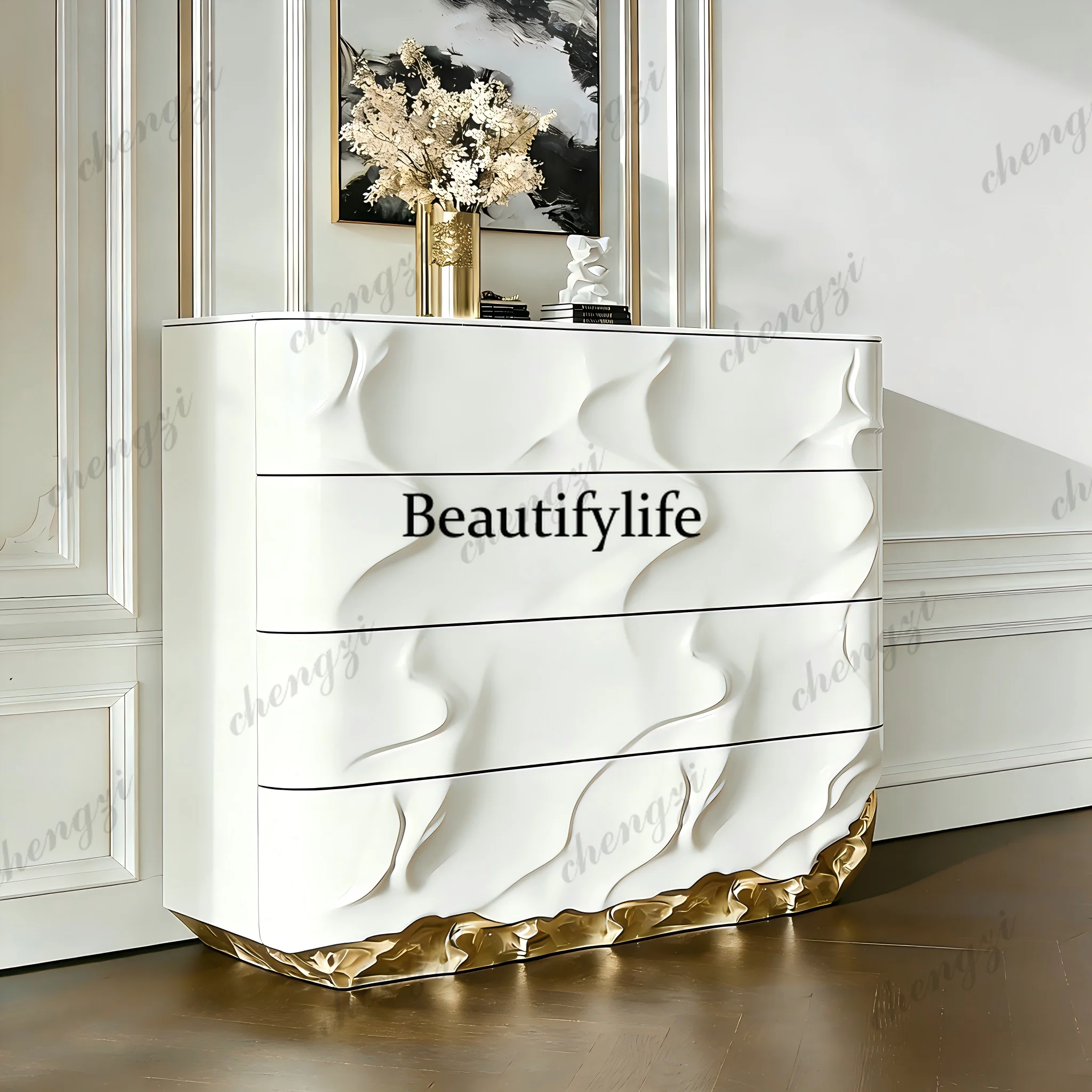 Light luxury art aesthetics four chest cabinets decorative dining side storage lockers