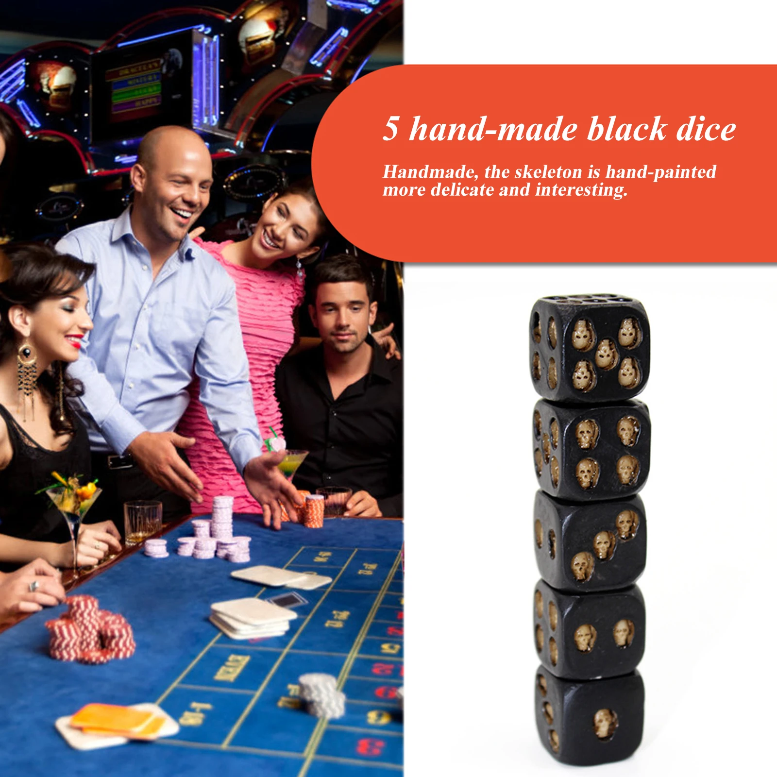 

Resin 3D Skeleton Face Gaming Dice Gothic Style 5 Pieces Halloween Skull Dice Scary Novelty Dice Table Decoration for Club Pub