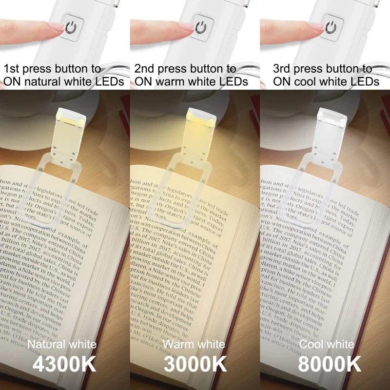 USB Rechargeable Book Reading Light Brightness Adjustable LED Clip on Book Light Eye Care Book Lamp for Kids Read Light