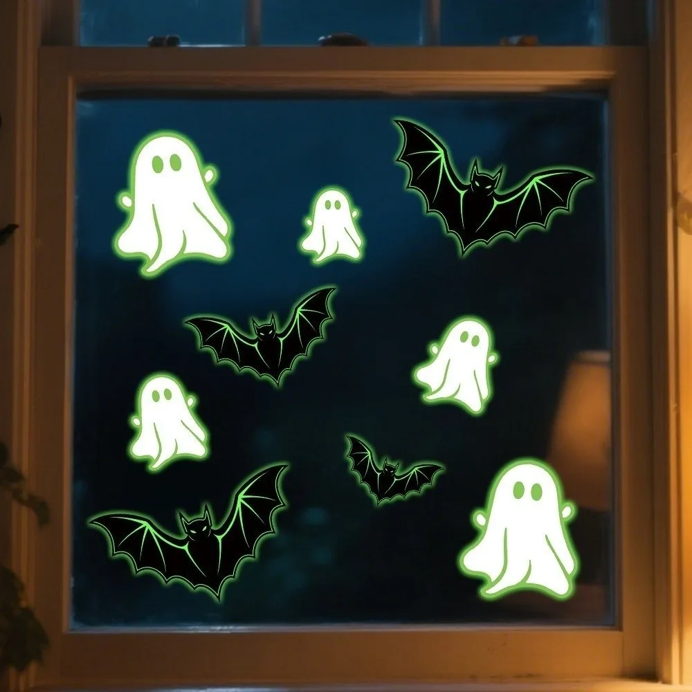 New Happy Halloween Window Clings Decor Removable Bat Specter Window Sticker Luminous Fluorescent Wall Decal Home Decor