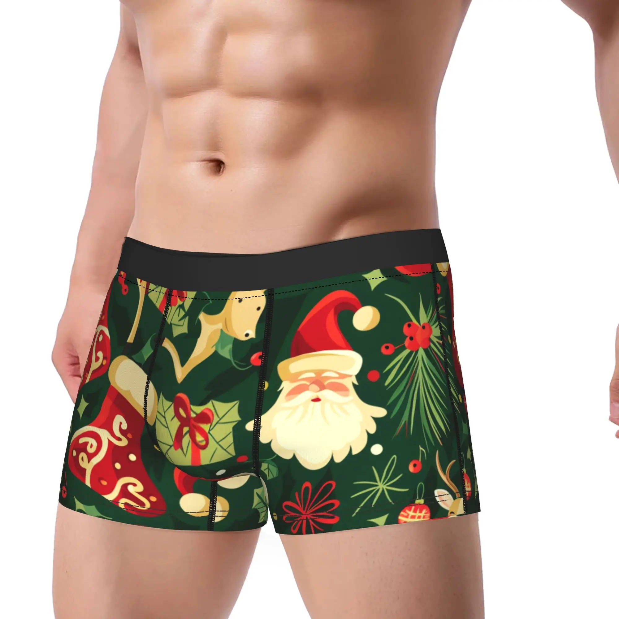 Men Christmas Santa Claus and Reindeer Long Underwear  Funny Boxer Briefs Shorts Panties Male Soft Underpants M-XXL