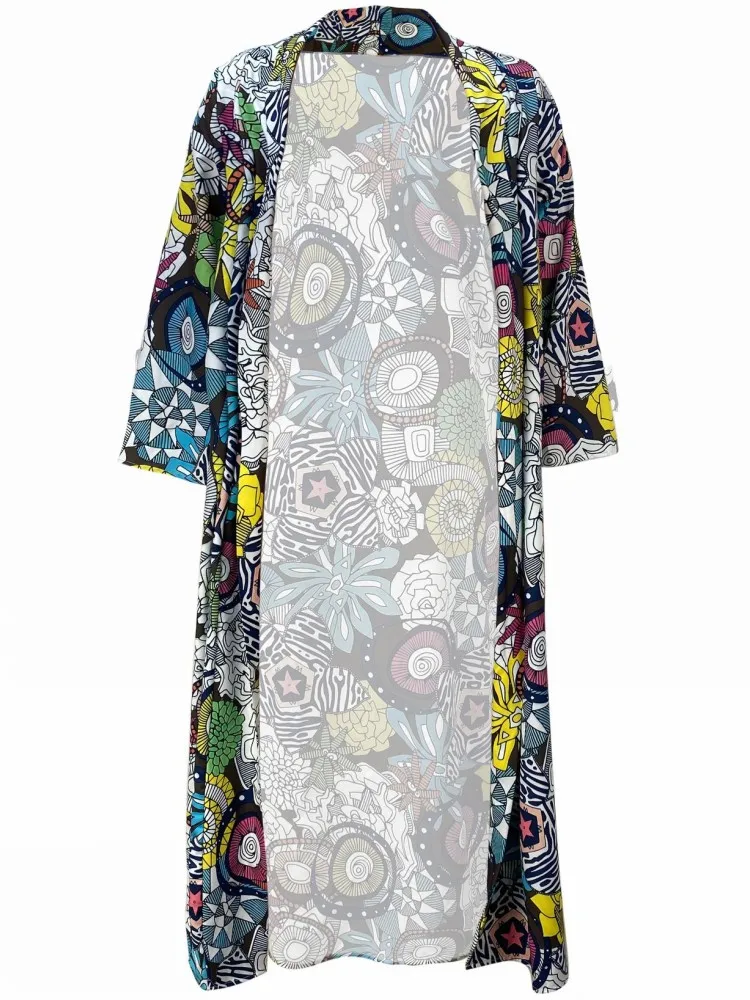 Plus Size XL-5XL Elegant Coat Women's Clothing Printing Ribbed Contrast Long Sleeve Cardigan Outwear Big Size 4XL 3XL Oversized