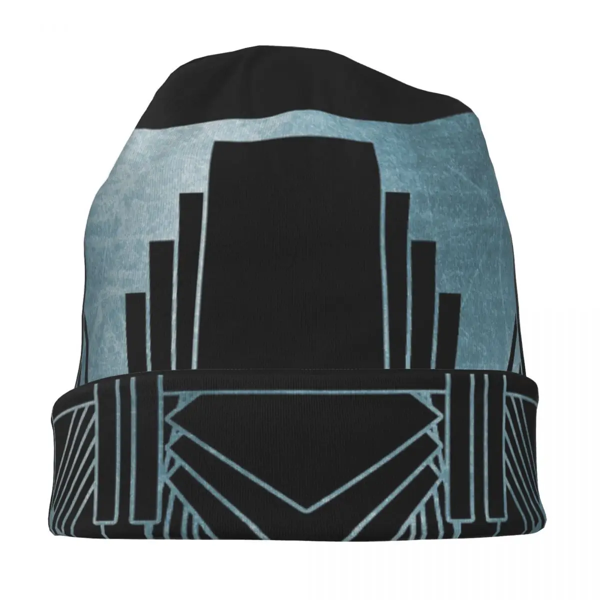 Gorro de punto cálido para hombre y mujer, gorro de estilo Hip Hop con diseño Art Deco, color azul azulado, para Otoño e Invierno