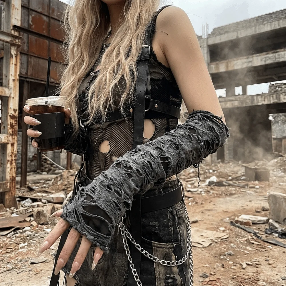 Vintage Long Punk Gloves Dark  - Fingerless Glove Knit review and price