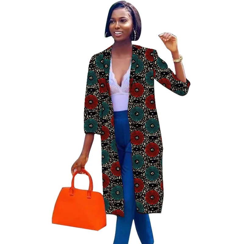 3/4 Sleeves Colorful Print Women's Cardigan Jackets Tailor Made Original Design African Fashion Female Long Overcoat