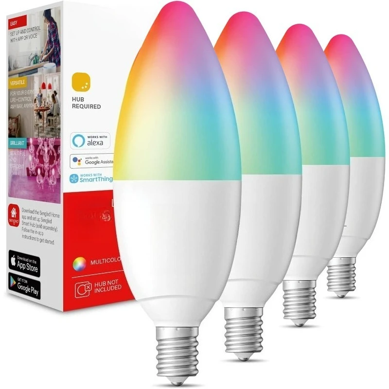 

Hub Required, Dimmable Multicolor E12 LED Candle Light Bulb Work with Alexa Echo(4th Gen)