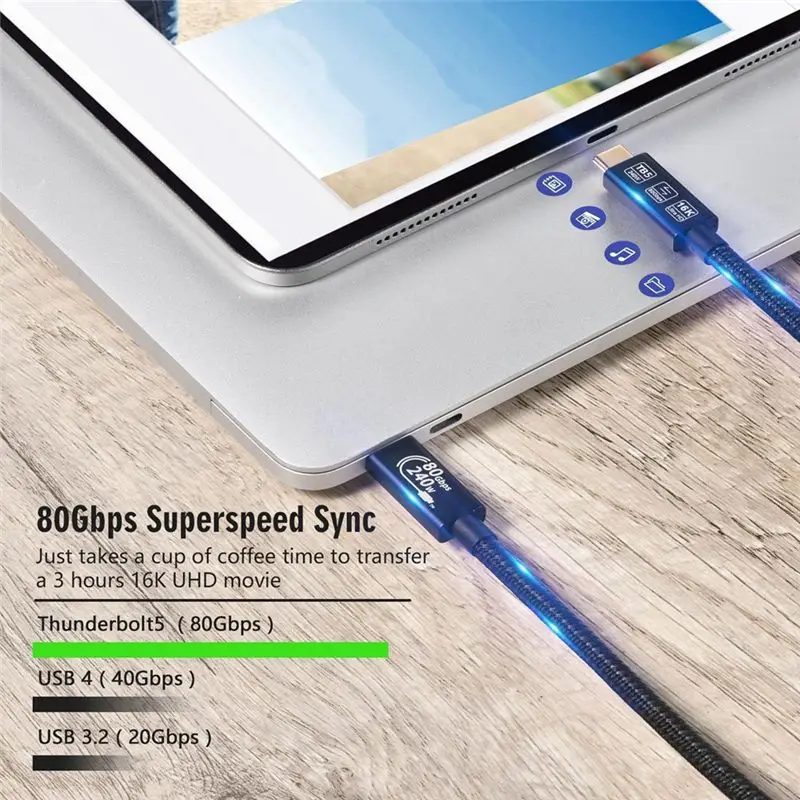 B04B-USB Type-C To USB-C Thunderbolt 5 Cable 4K/544Mhz 80Gbps PD 240W 16K Fast Charging For HUAWEI PC Laptop