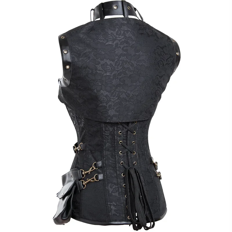 Steampunk Corset Leather Sexy Bustiers Jacket Armor With Shoulder Overbust Gothic Punk Burlesque Corselet Plus Size Korsett