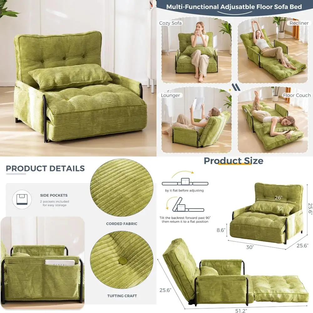 

Multi-Functional Foldable Bean Bag Sofa Couch with Pillow, Adjustable Lazy Bed Sleeper in 5 Positions