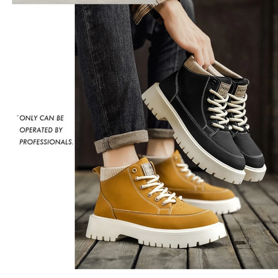 Men's High Top Shoes Fashion Color Splicing Non-Slip Shoe Retro Boots Man Male Wear-Resistant Windproof Durable Outside Footwear