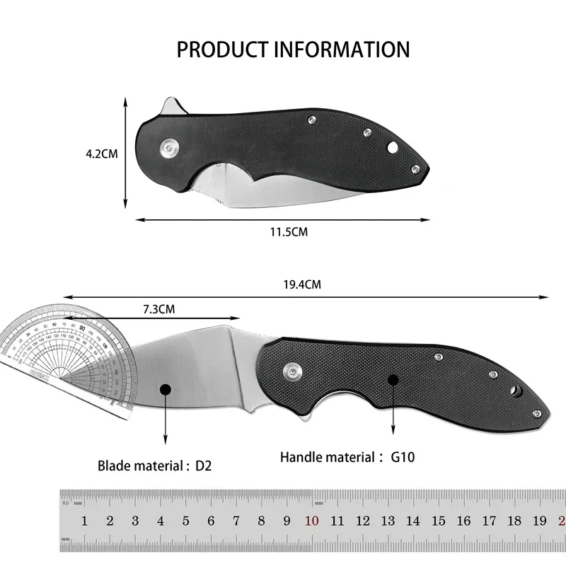 C172 Outdoor folding knife D2 steel blade pocket fin assisted open Camping Tactical Survival hunting knife EDC Tool Men gift