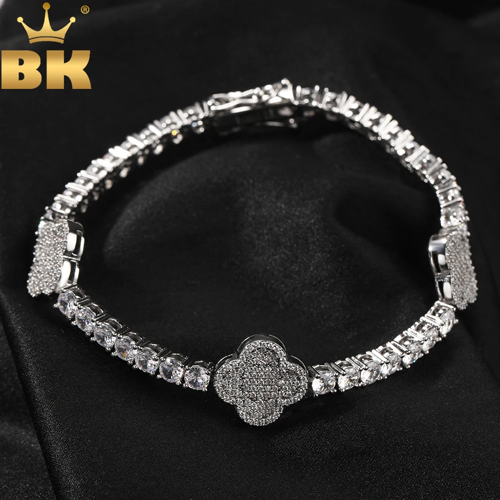 edź TBTK 2 rozmiary czterolistnej koniczyny 4 mm Łańcuch tenisowy Micro Paved Out Cubic Zircon Luksusowy naszyjnik choker Mężczyźni Kobiety Prezent Biżuteria hiphopowa