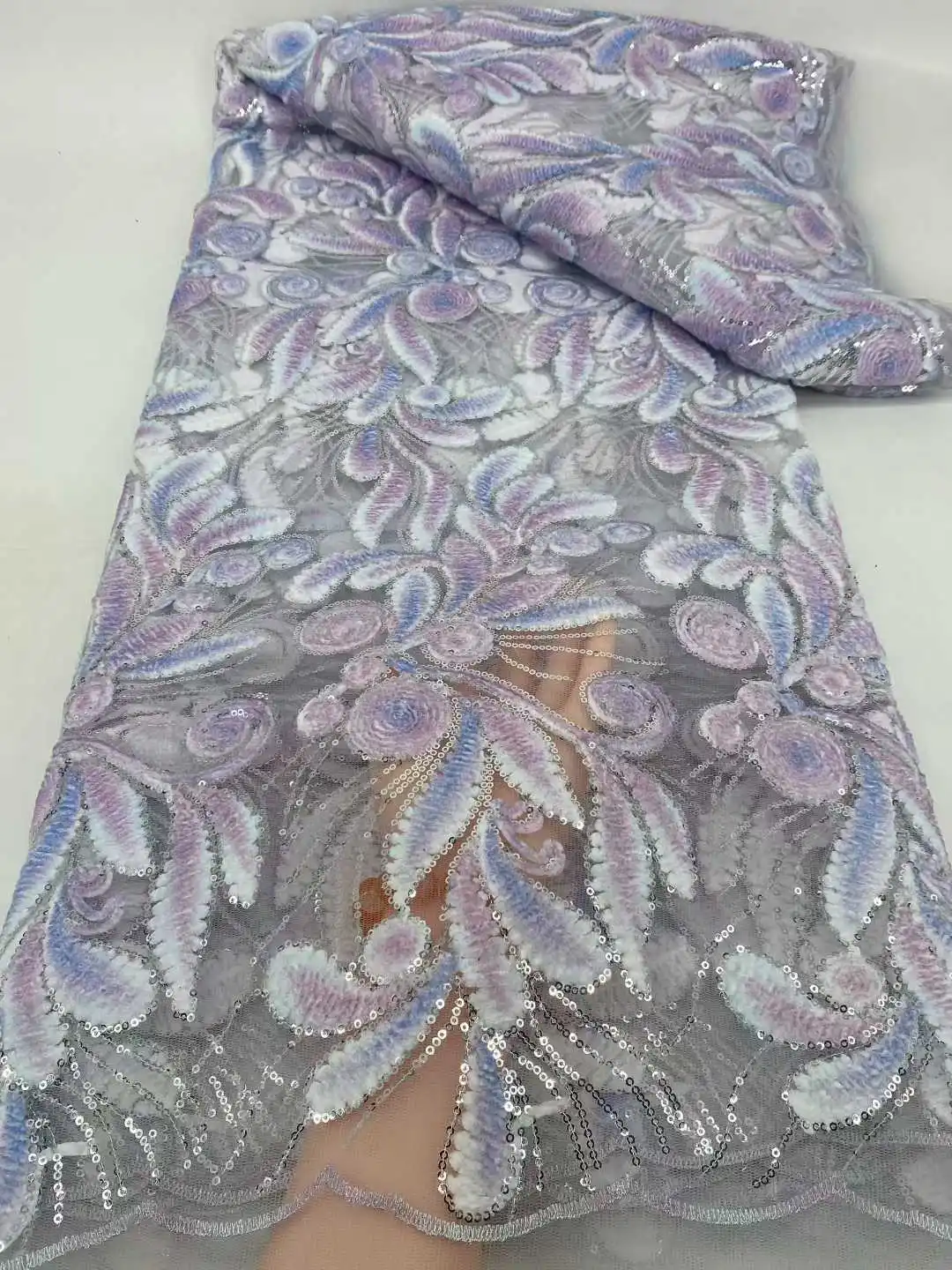 

2025 African Lace Fabric Sequins Embroidery Groom Nigerian Bridal High Quality French Tulle Lace Fabric For Wedding
