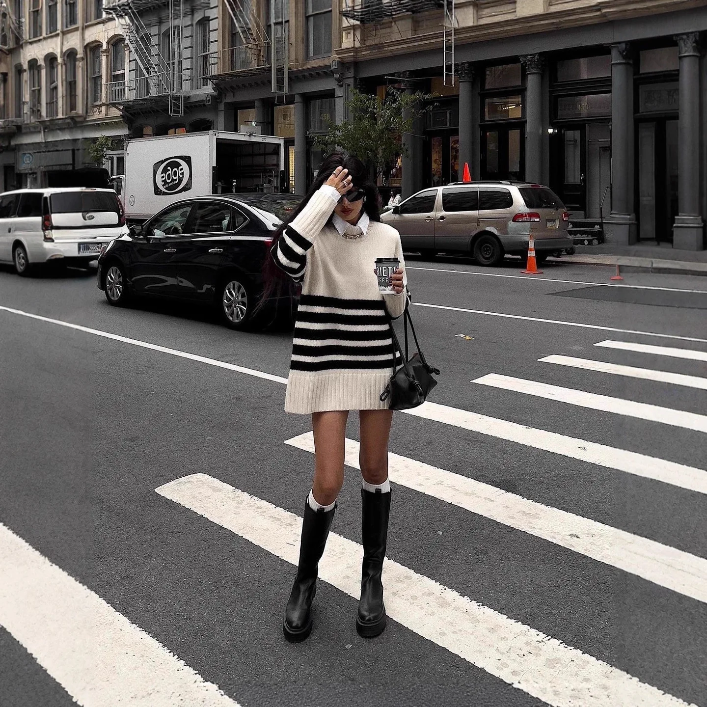 2025 nova moda impressa camisola de malha feminina outono casual solto listrado meia tartaruga pescoço manga longa topo para mulher