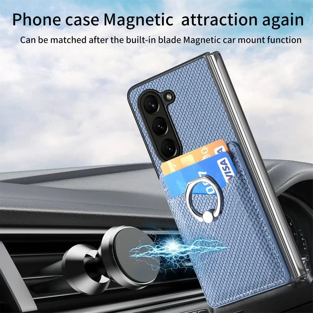 PU Leather for Samsung Galaxy Z Fold 6 5 4 3 2 5G Wallet Phone Case with Credit Card Slot Holder Shockproof Ring Stand Cover