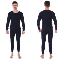 Two Sets Of Fall And Winter Men's Thermal Padded Thickened Solid Color Fall Clothes  Bottoming Round Neck Winter Underwear Set