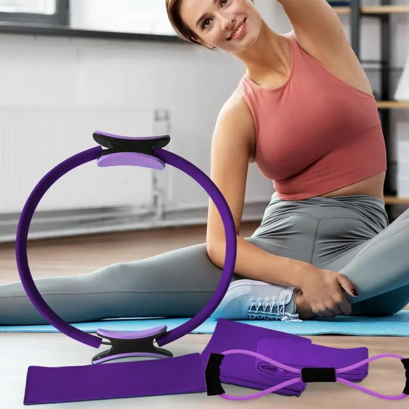 Pilates Ring Kit For Women Elastic Resistance Bands Pilates Ring Circles Set Booty Bands Stretching Equipment For Legs Arms And