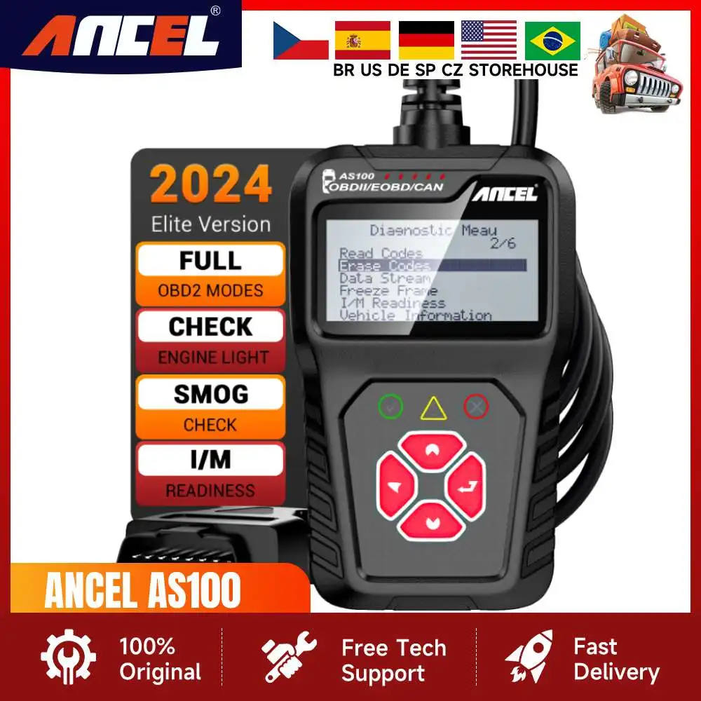 Ancel AS100 Car Diagnostic Tool Multilingual Code Reader OBD 2 Automotive Scanner Code Reader PK ELM327 For Citroen Renault BMW