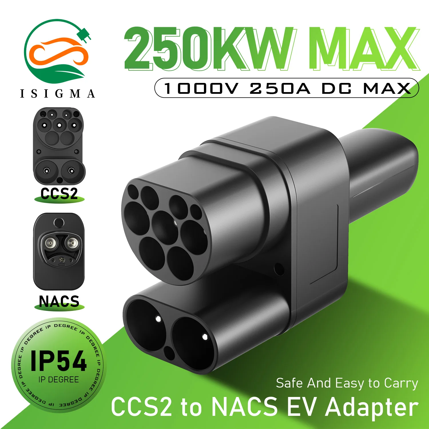 ISIGMA CCS2 to NACS Electric Vehicle Charging Adapter 250A 250KW Max For NACS Model Y/S/X/3 Fast Charging in Public Stations