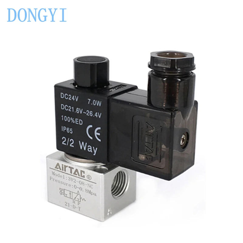 Solenoid Valve 3/2 Way 3V2 3V2-08 3V2-06 3V208NC 3V206NC 3V208NO 3V206NO A b C E F DC24V AC220V DC12V AC110V AC24V